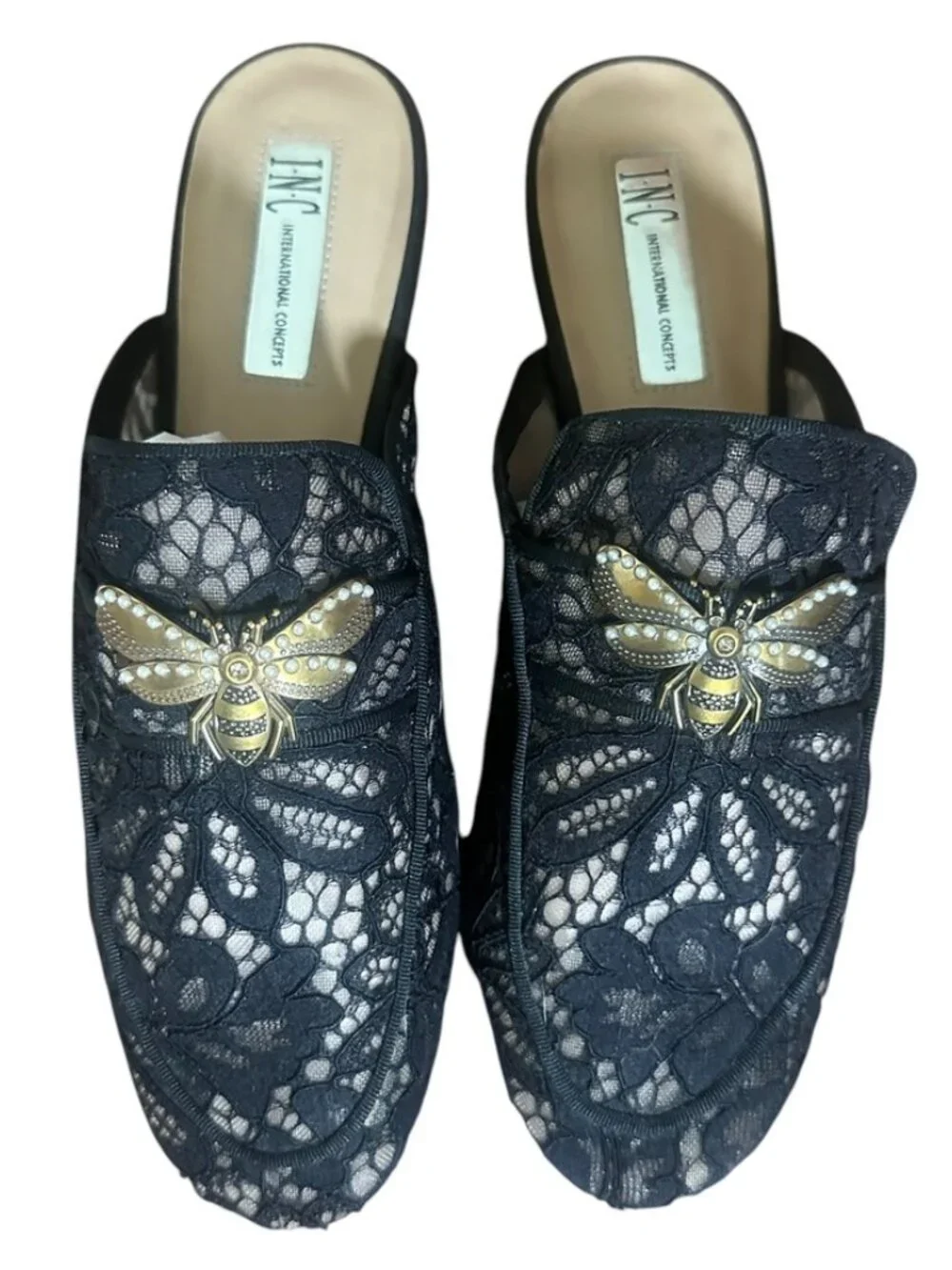 INC International Concepts "Gannie" Embellished Lace Flat Mules.  Size 8.5 (M) - Picture 2 of 6